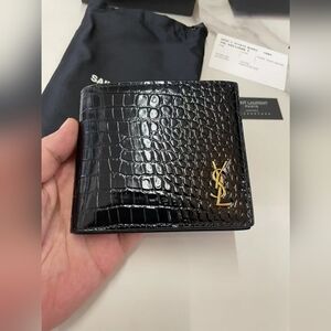 Saint Laurent Black Crocodile Embossed Wallet